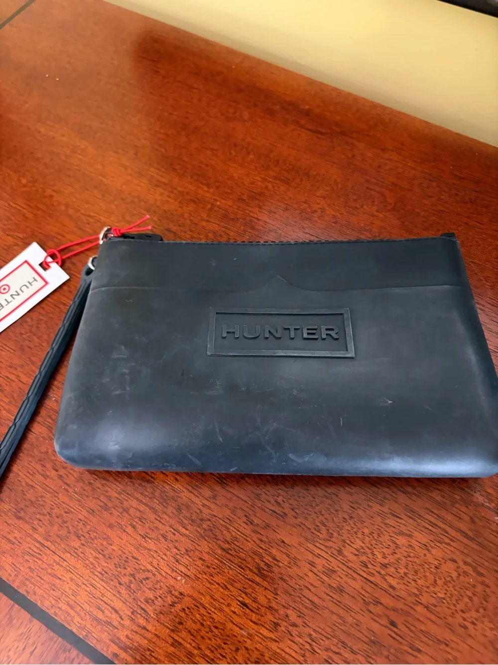 Hunter for Target Black Rubber Wristlet Pouch with Strap NWT